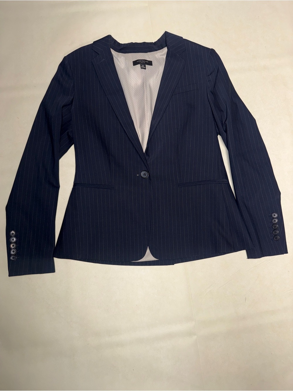 Ann Taylor Navy Pinstripe Single-Button Blazer